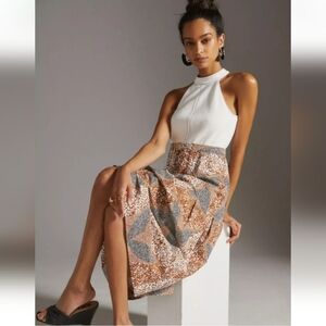 Anthropologie Halter Top Printed A-line Midi Dress Medium